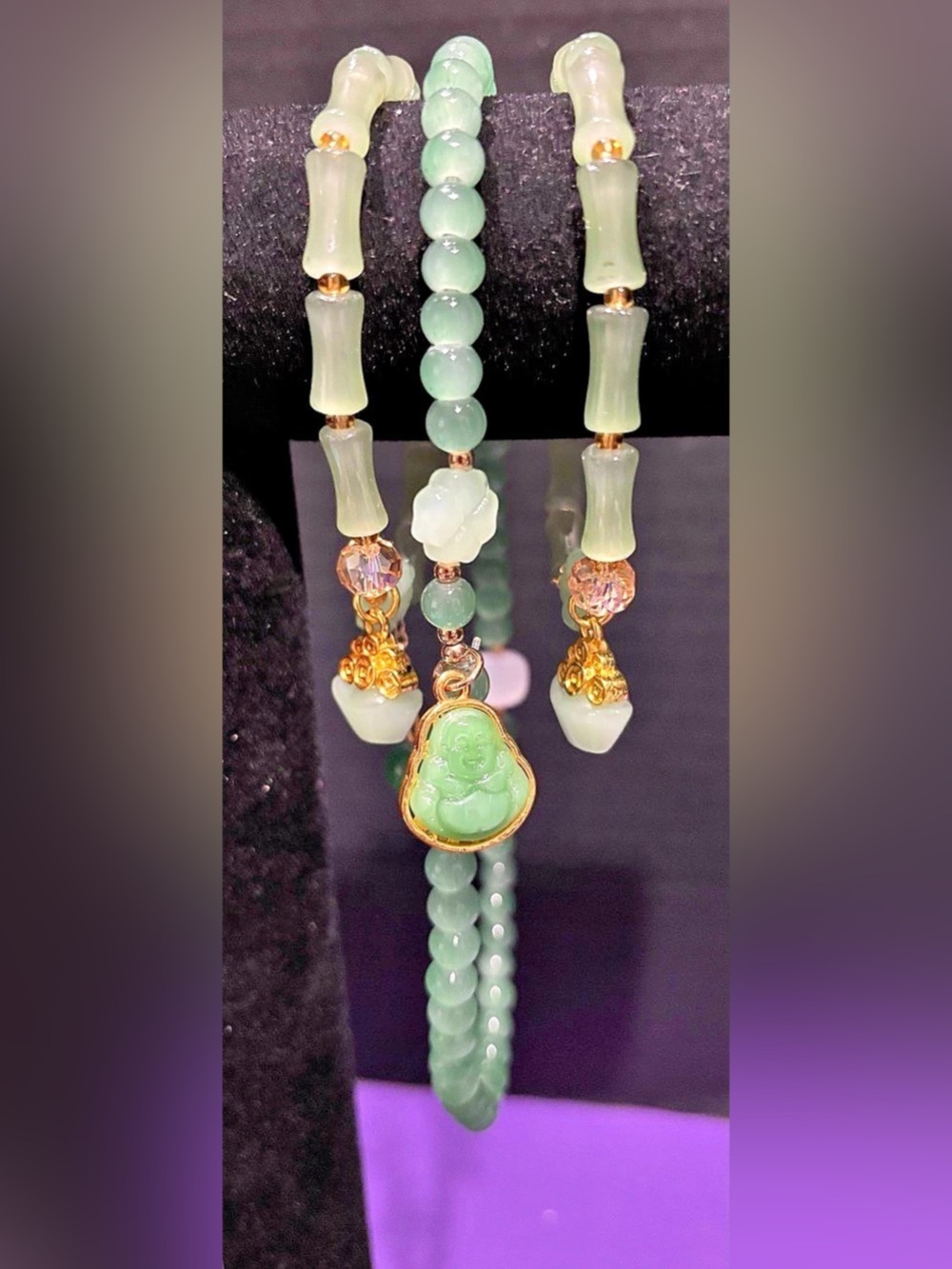 Green & Gold Beaded Pendant Jewelry Set